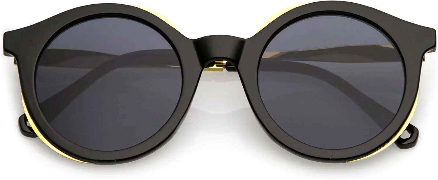 

zeroUV - Современные солнцезащитные очки в роговой оправе с металлическим каркасом, нейтральных цветов, с плоскими линзами, круглые, 51 мм, Black Gold / Smoke