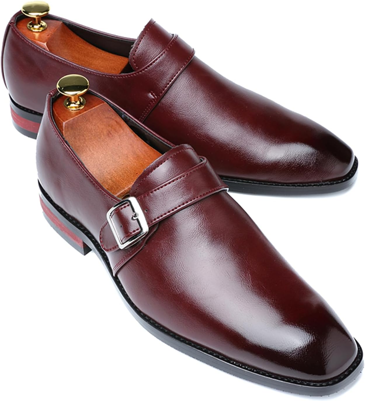 

Мужские кожаные лоферы с монковой пряжкой, на низком каблуке, с заостренным носком, на застежке с металлической пряжкой, для торжественных мероприятий, свадеб, бизнес-конференций, официальных событий и праздников Psieicwm, красный