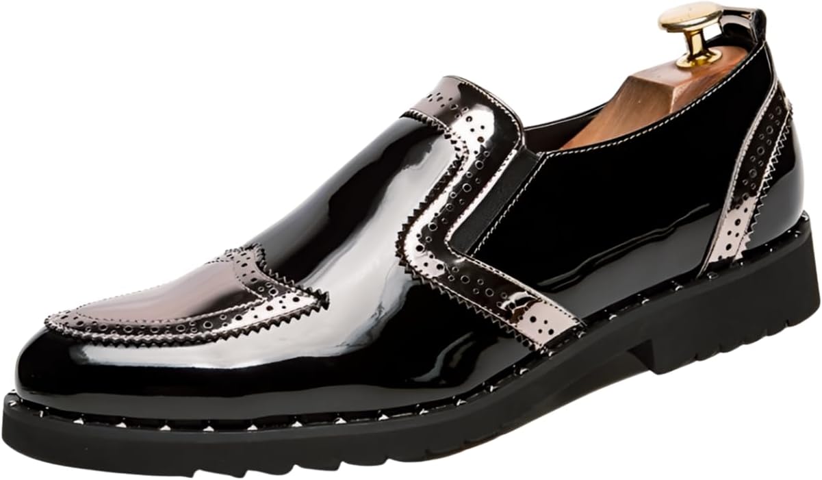 

Мужские лакированные лоферы Santimon Лоскутная обувь для повседневной обуви Официальная деловая вечеринка Обувь для выпускного для мужчин, серебро