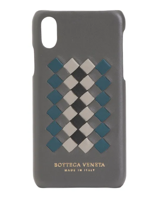 

Кожаный чехол для мобильного телефона Iphone X, сделанный в Италии Bottega Veneta, серый