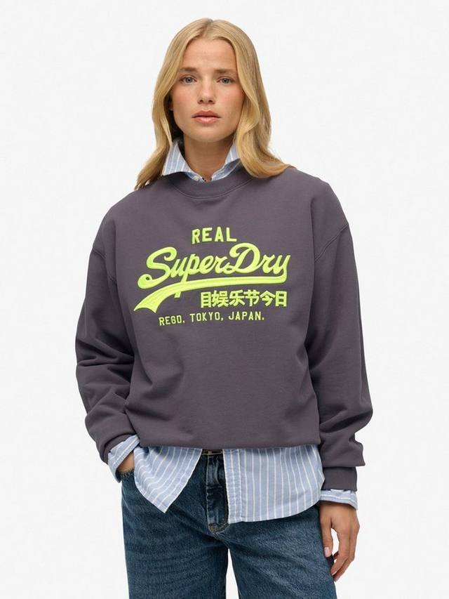 

Винтажный свитшот с неоновым логотипом Superdry, Scandi Grey
