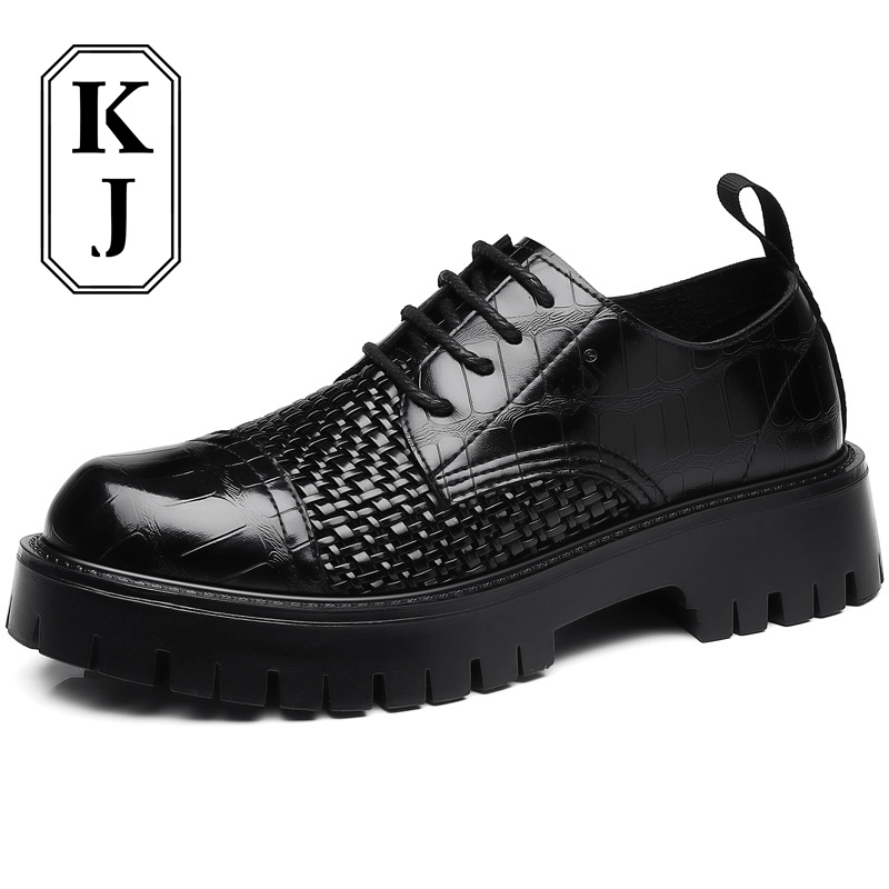 Мужские туфли KJ-516 Black со скрытой платформой 6 см черные, цвет KJ-516 Black Hidden Wedge 6cm — фото 4