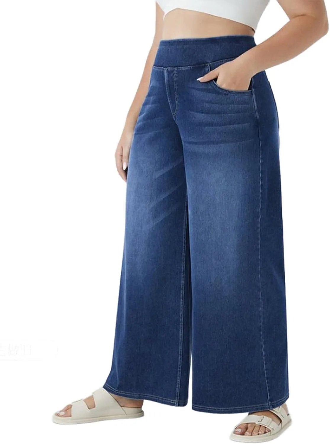 Женские джинсы plus size с высокой талией, свободные, с карманами