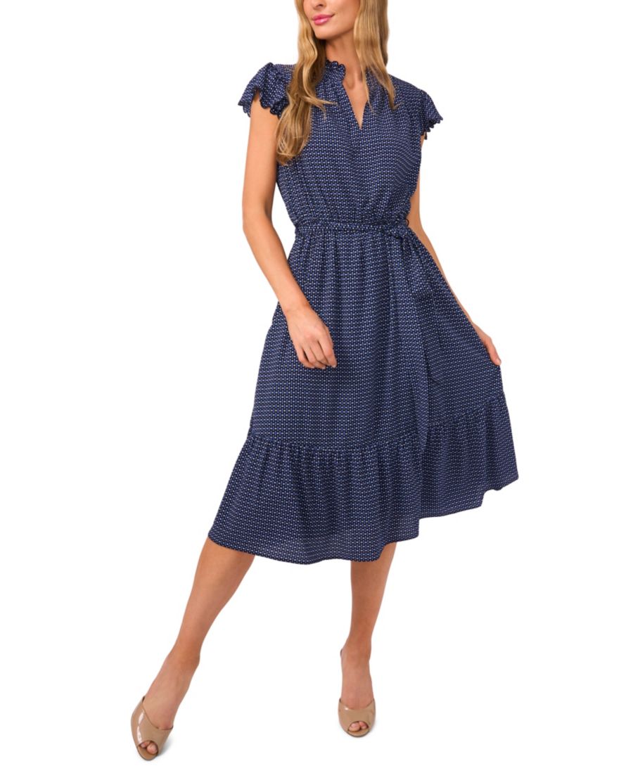 

Женское миди-платье с двойной оборкой и фестончатым краем рукавов CeCe, Caviar