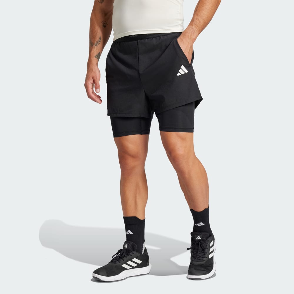 

Спортивные шорты-леггинсы Adidas Gym+ 2-in-1 Shorts, цвет Black/Black