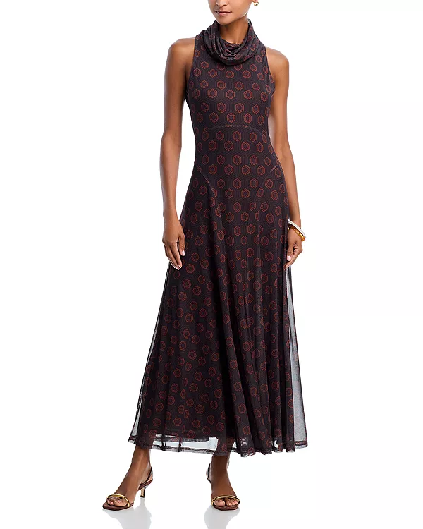 

Длинное платье-водолазка из сетчатой ткани - эксклюзив Aqua, коричневый