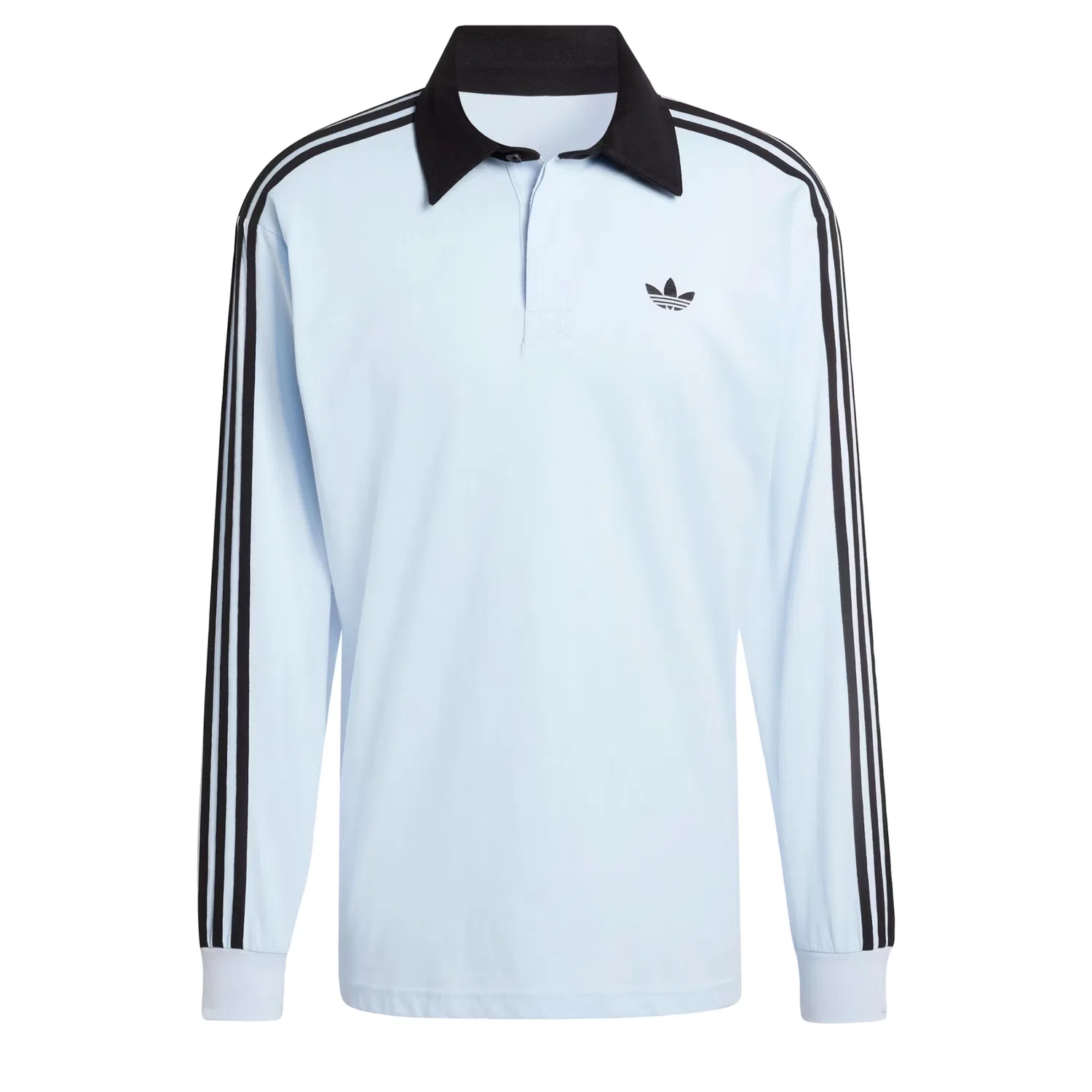 Футболка Adidas Originals 3-STRIPES RUGBY LONGSLEEVE светло-голубого цвета — фото 2