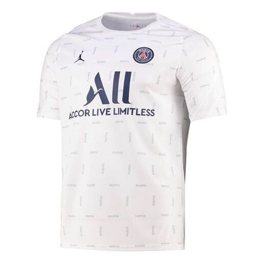 

Футболка Air Jordan Paris Saint-Germain Pre-Match Dri-fit Soccer/Football Full Print Round Neck Pullover Short Sleeve White, белый