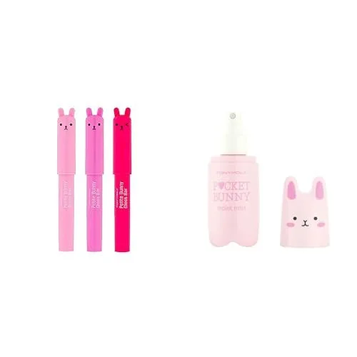 Набор из 3 блесков для губ TONYMOLY Petit Bunny и спрея для лица TONYMOLY Pocket Bunny., Pink