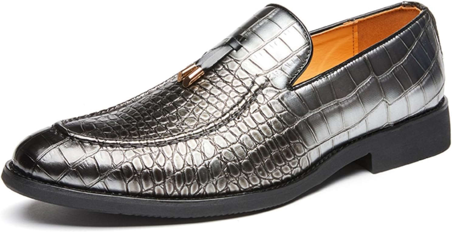 

Мужские лоферы из кожи с тиснением под крокодила с кисточками, удобная обувь для торжеств, острая носка, официальная обувь для деловых встреч, свадеб, офиса, прогулок, выпускных, церемоний и вечеринок Yrzhgdl, серебро