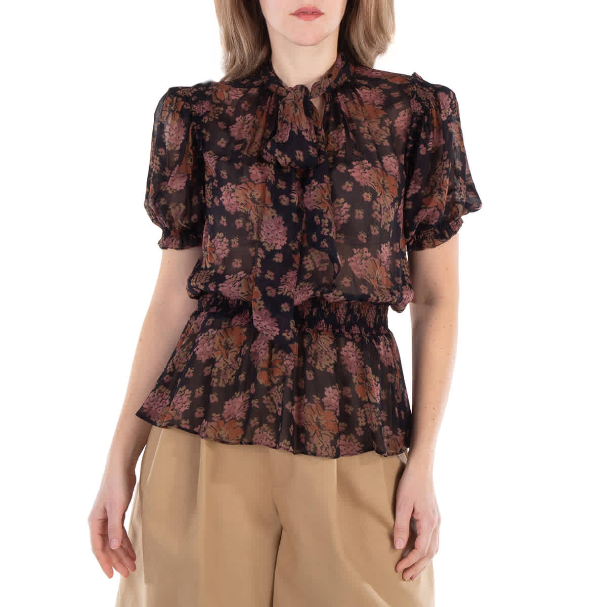 

Блузка Polo Ralph Lauren Georgette с цветочным принтом и завязкой на шее Polo Ralph Lauren, черный
