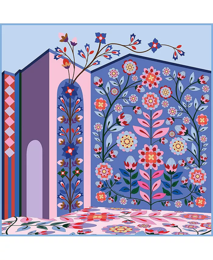 

Двусторонний шерстяной шелковый шарф Flower Imagination Jessie Zhao New York, синий