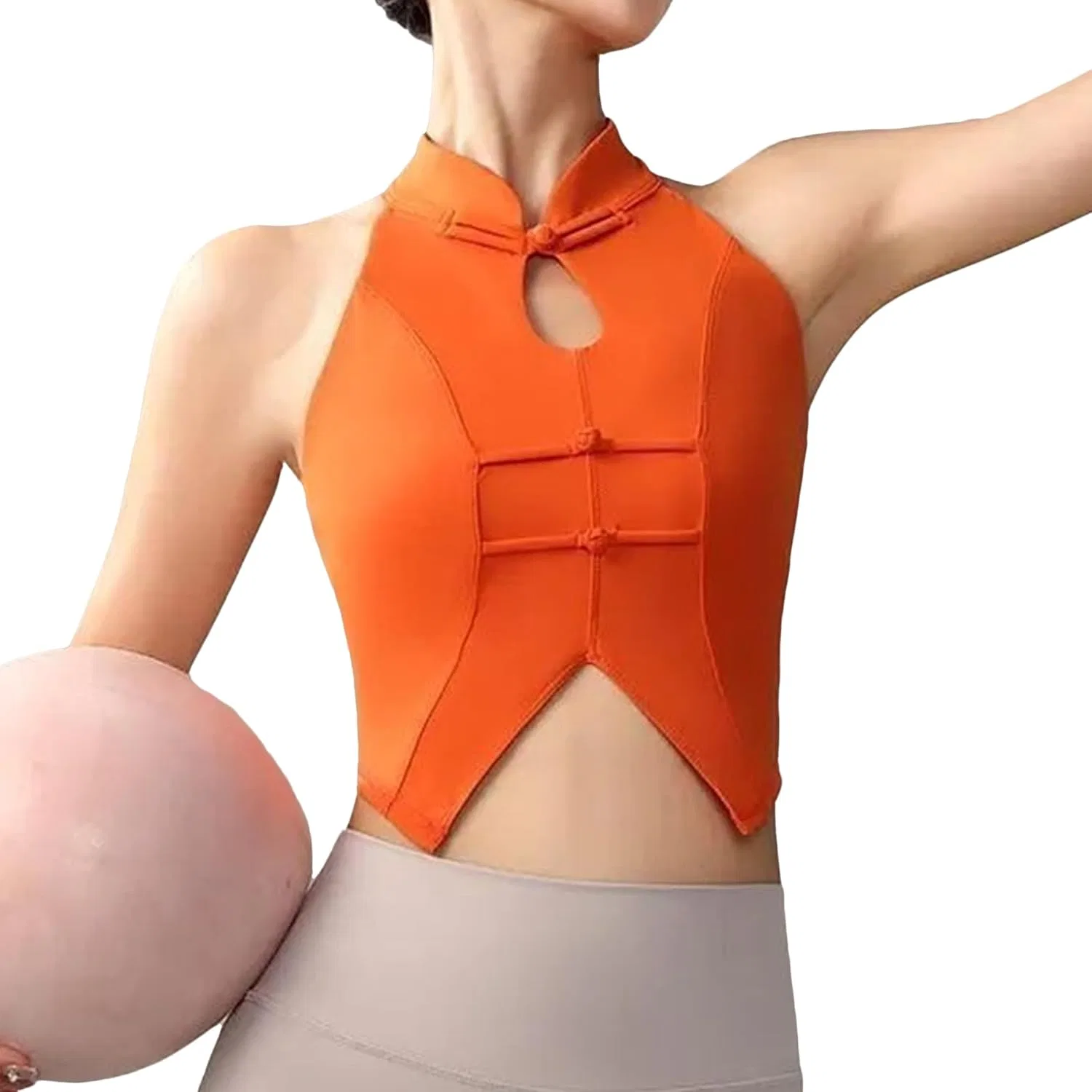 Топ без рукавов с мандариновым воротником Knot Closure, Orange