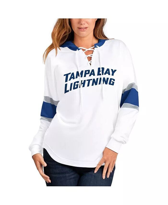 

Женская бело-синяя футболка с капюшоном на шнуровке Tampa Bay Lightning Goal Zone с длинными рукавами G-Iii 4Her By Carl Banks, синий