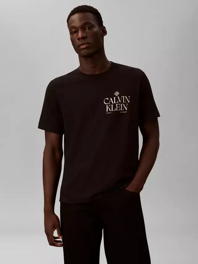 Футболка с графическим изображением роз и логотипом, черная Calvin Klein