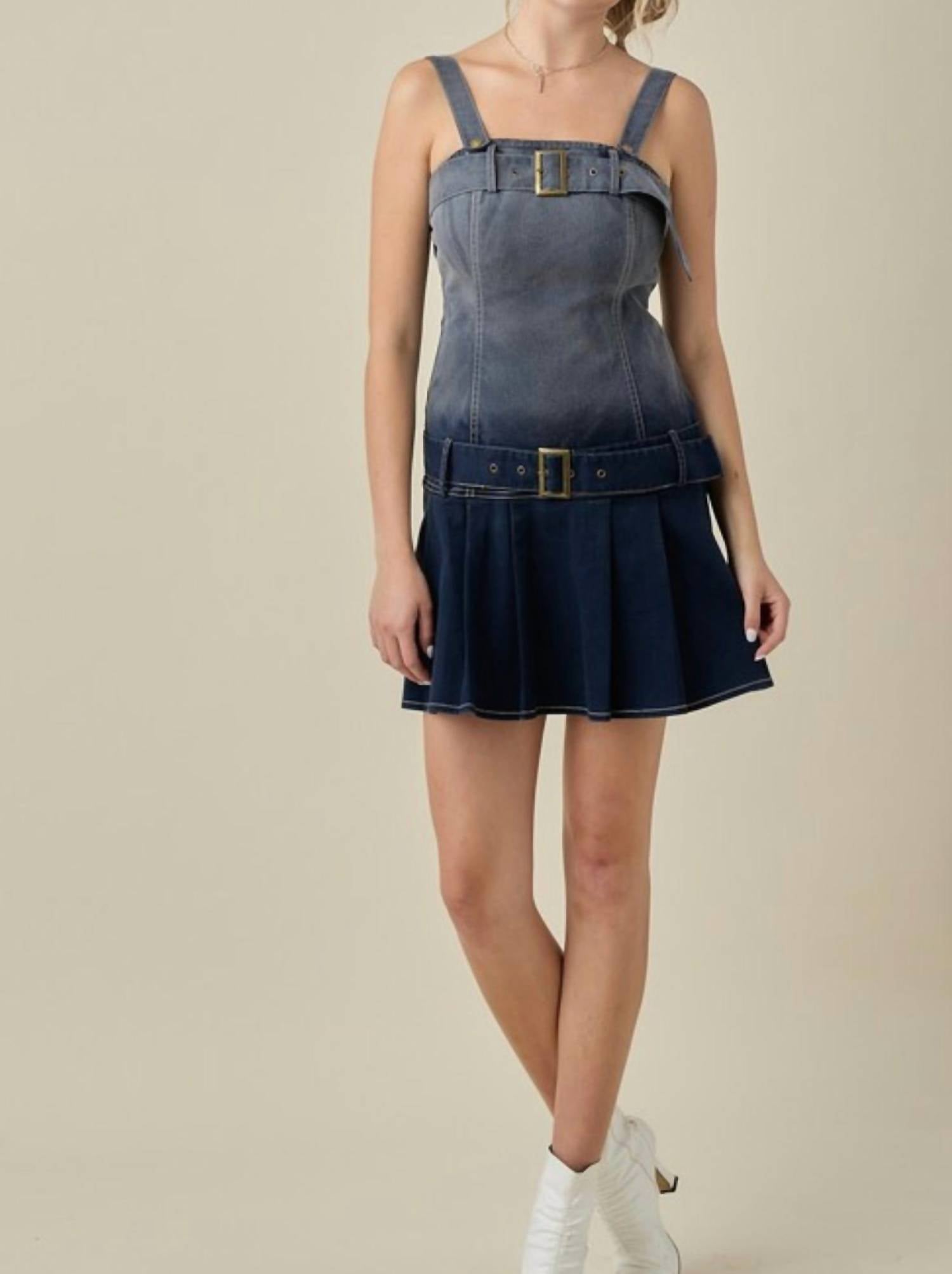 

Мини-платье с заниженной талией и поясом в темно-синем дениме BABY PINK