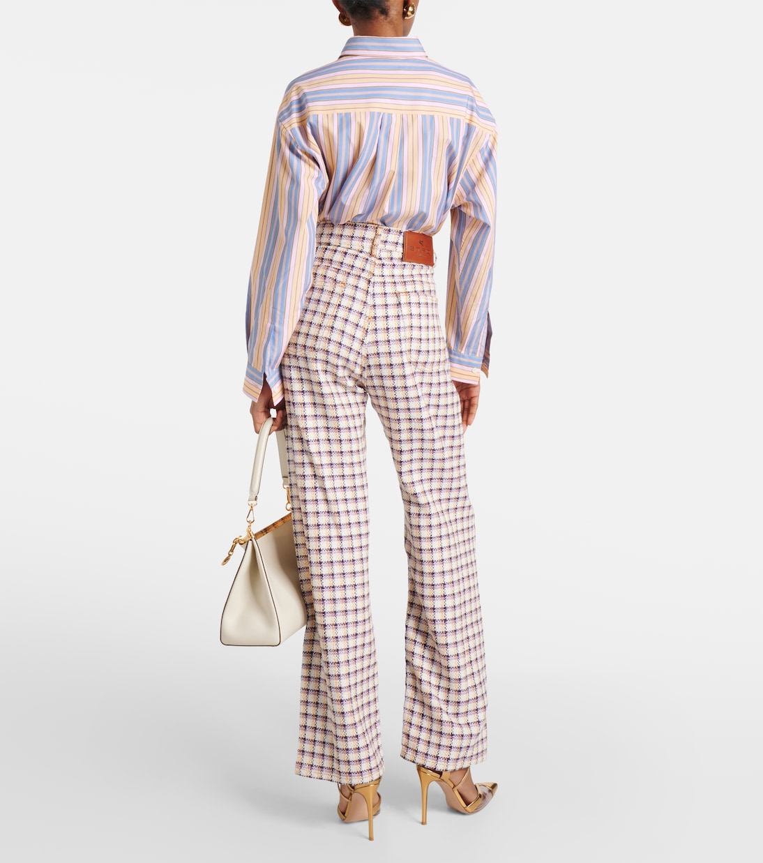 Брюки широкие из хлопкового твида в клетку Etro, Check Red — фото 3