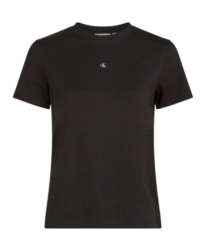 

Черная хлопковая футболка с круглым вырезом Calvin Klein Jeans, черный