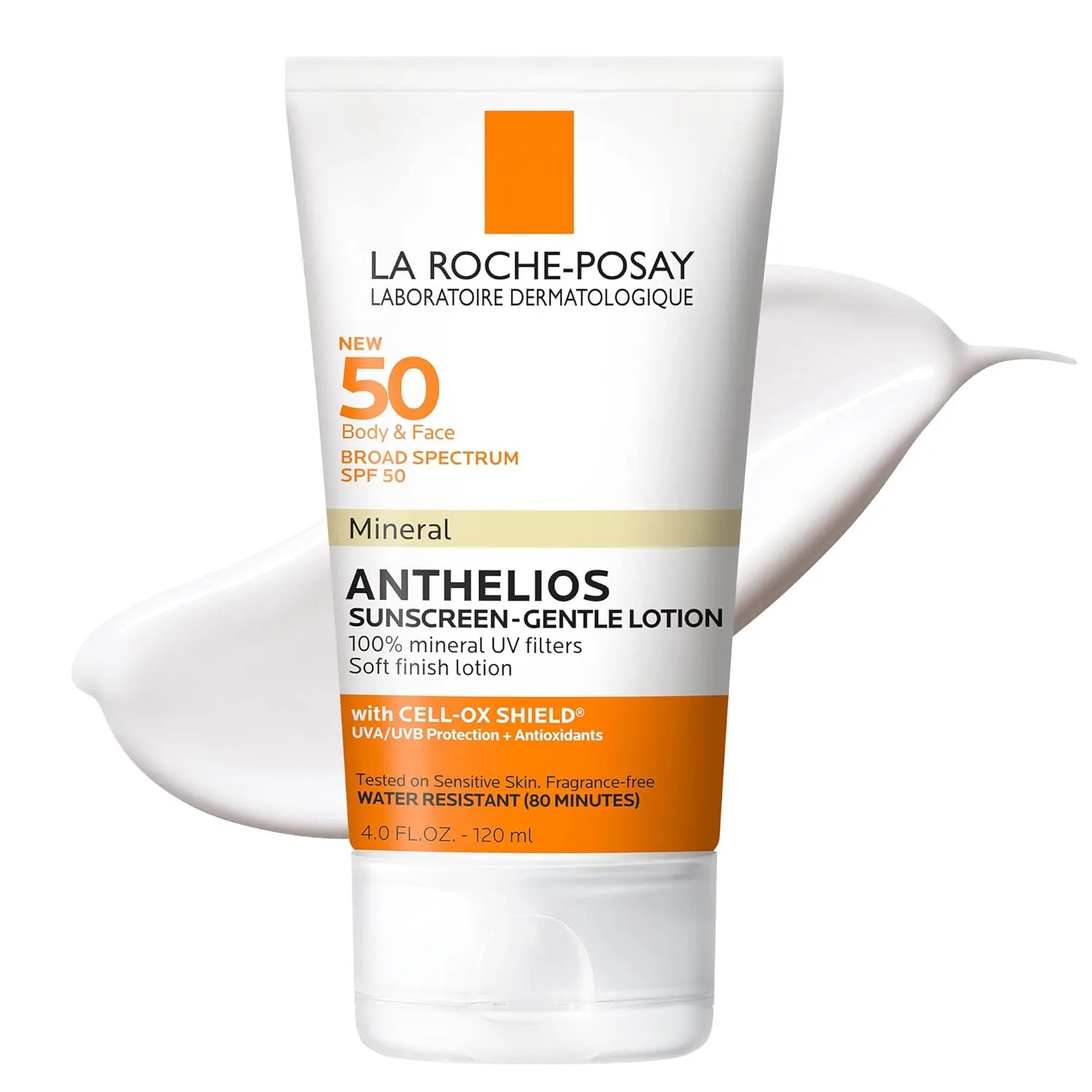 La Roche-Posay Anthelios Mineral Sunscreen SPF 50 Gentle Lotion, широкий спектр SPF + антиоксиданты, солнцезащитное средство для лица и тела, диоксид титана и оксид цинка, без оксибензона, без масел 118 мл, white
