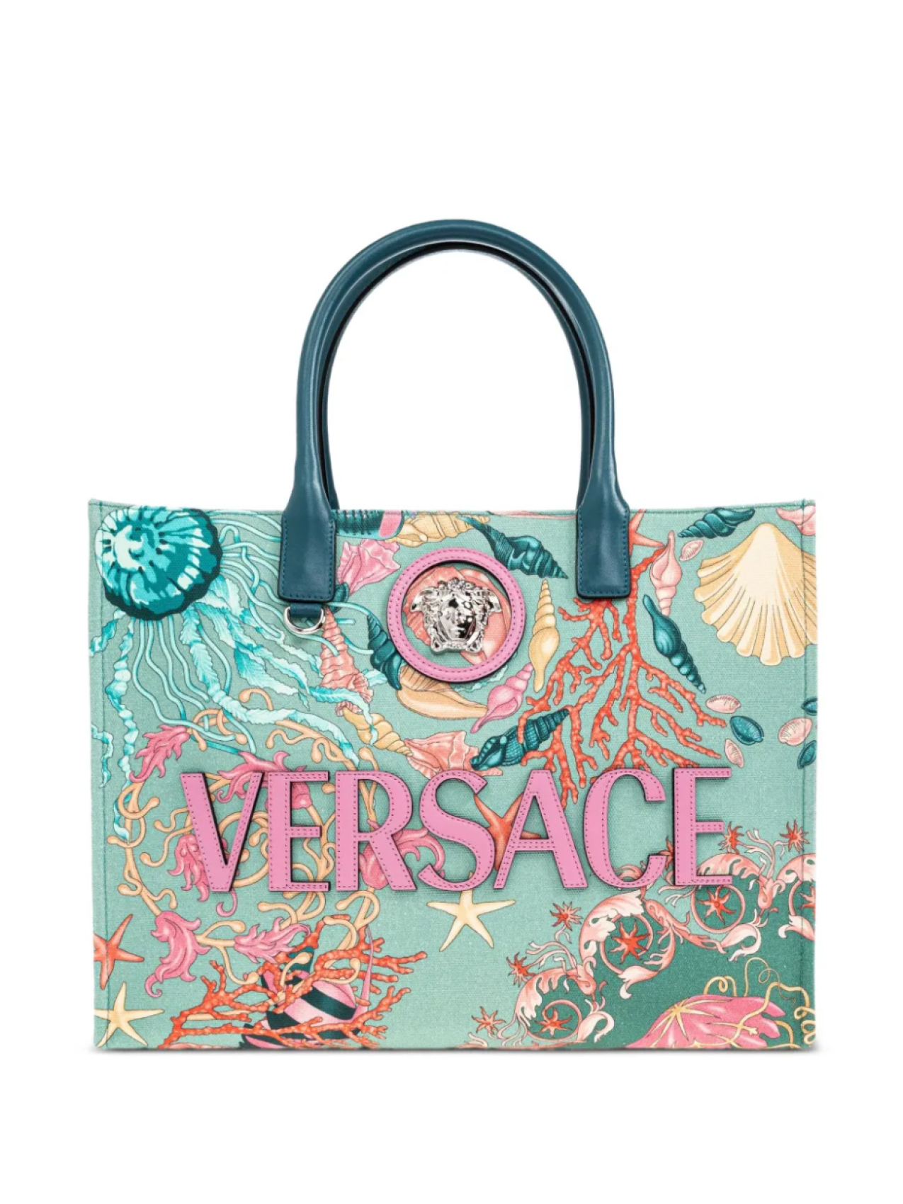 

Сумка-шоппер с графическим принтом «Голова Медузы» от Versace, зеленый