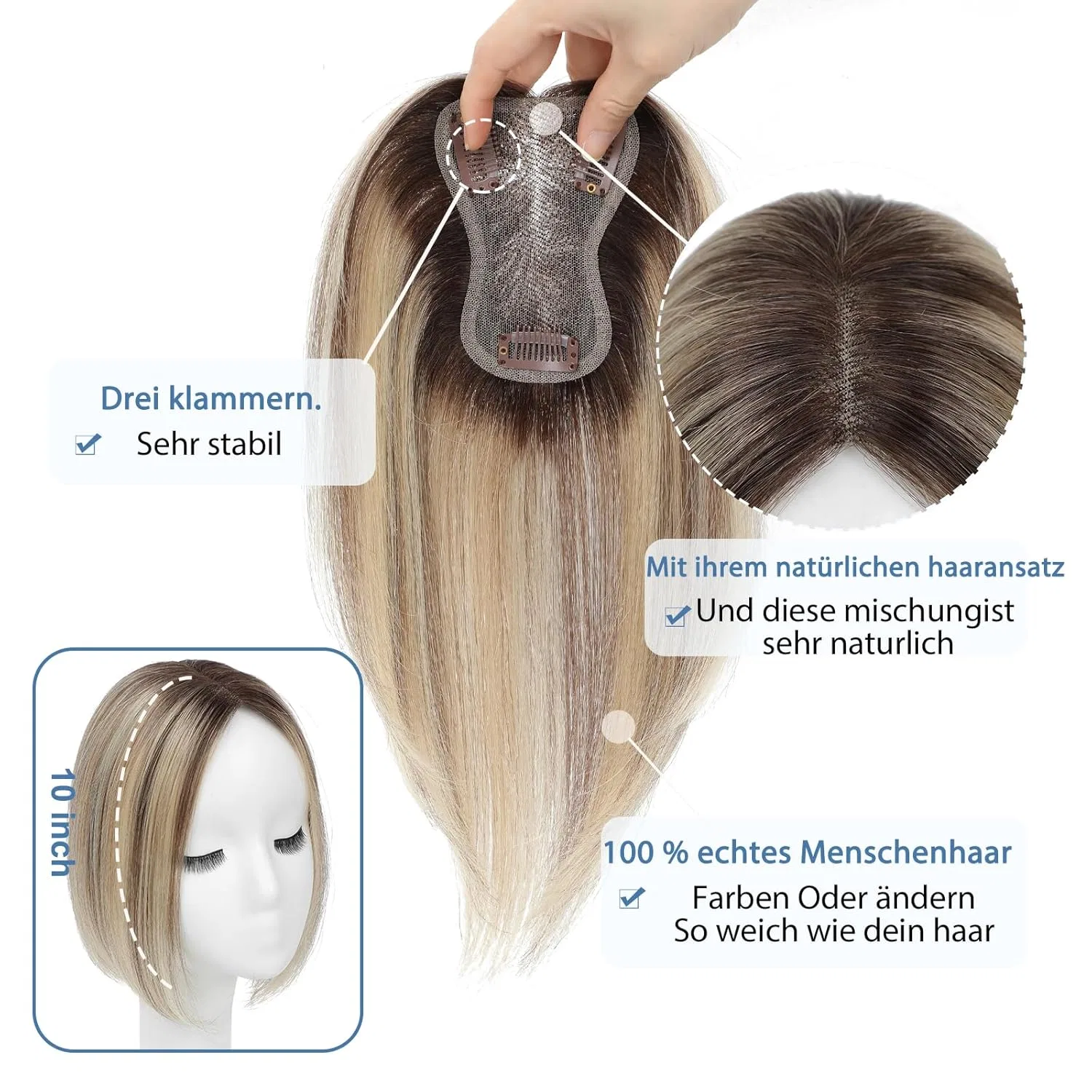 Женский накладной шиньон из натуральных волос Sea Singing, Ombre Light Brown With Blonde Highlight — фото 2