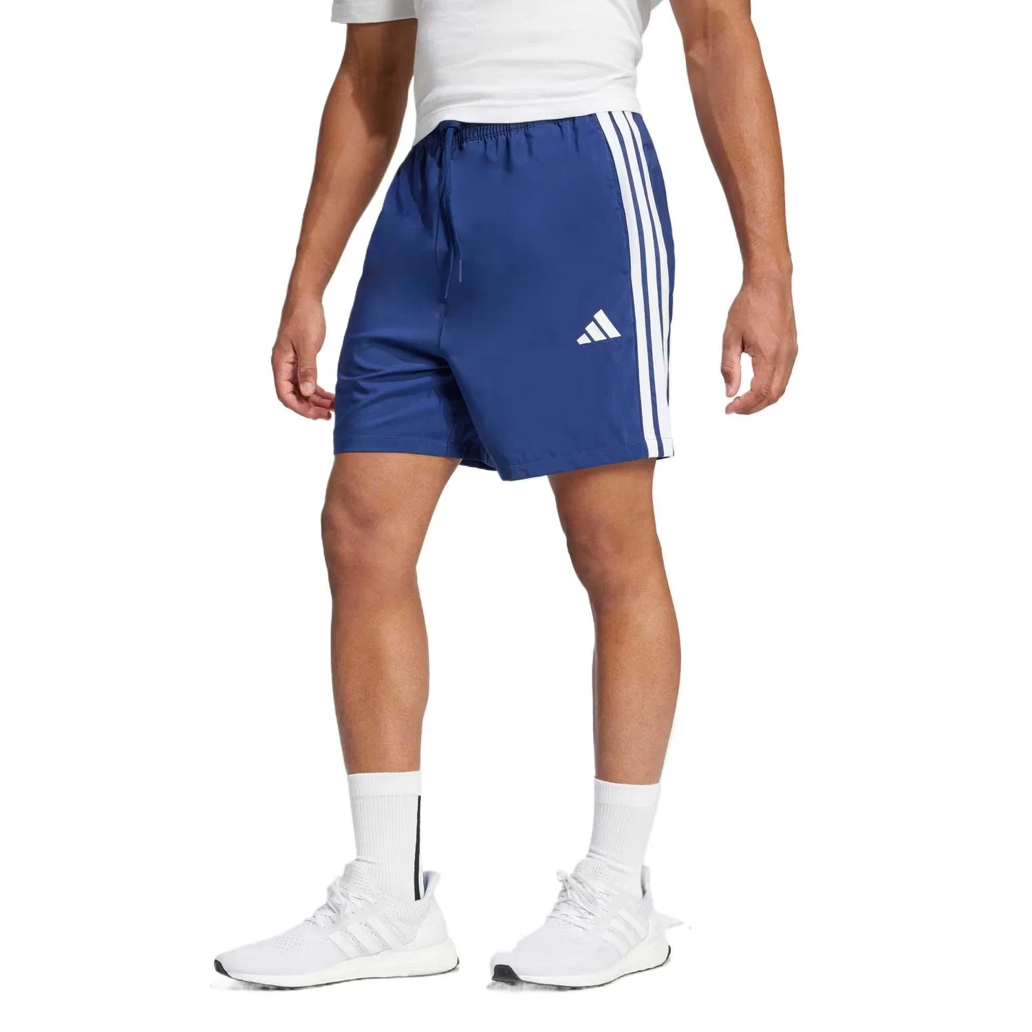 Шорты Essential 3 Stripes Single Jersey 10 дюймов Adidas, Dark Blue/White — фото 3