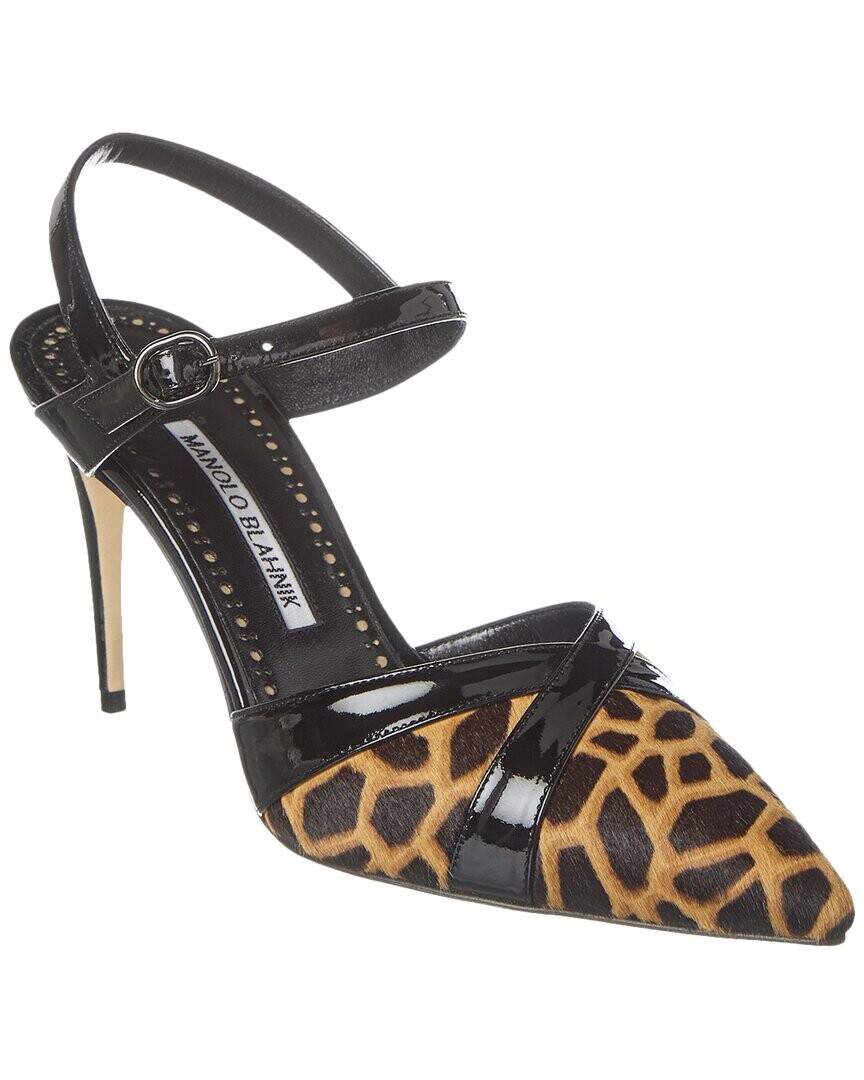 Manolo Blahnik Aristida 90 Туфли из кожи теленка и лакированные, коричневый — фото 3