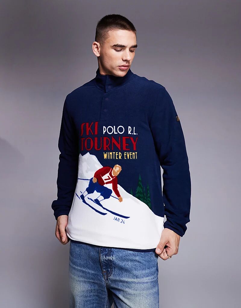

Флисовая толстовка с принтом лыжника на молнии в темно-синем цвете Polo Ralph Lauren
