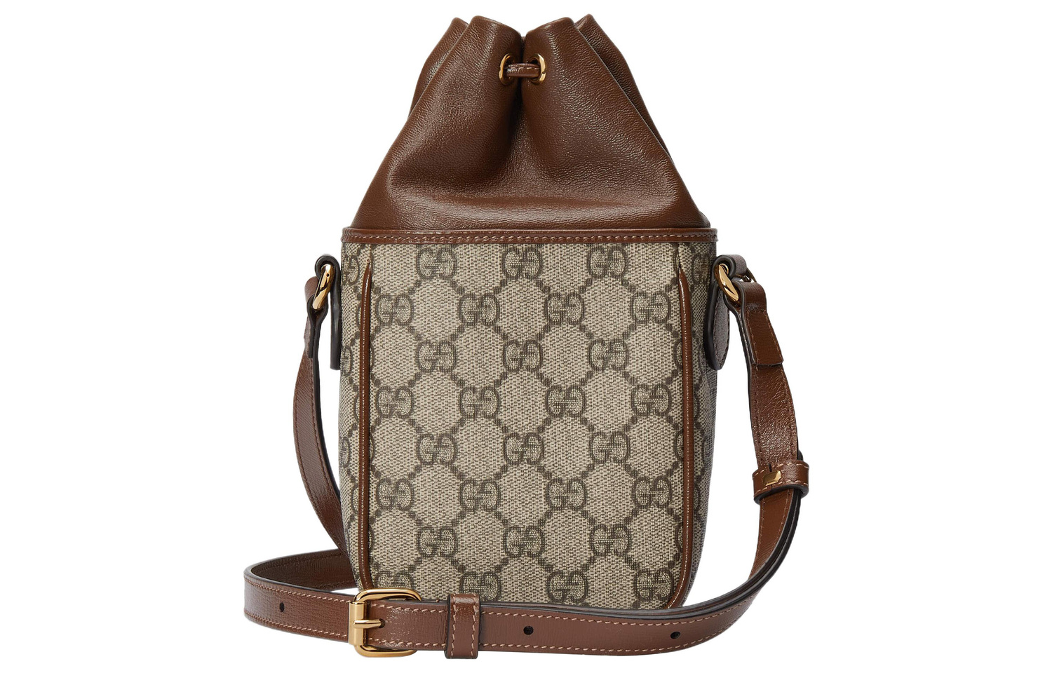 Мини-сумка-ведро GUCCI из канваса с кожаными вставками, коричневая — фото 4