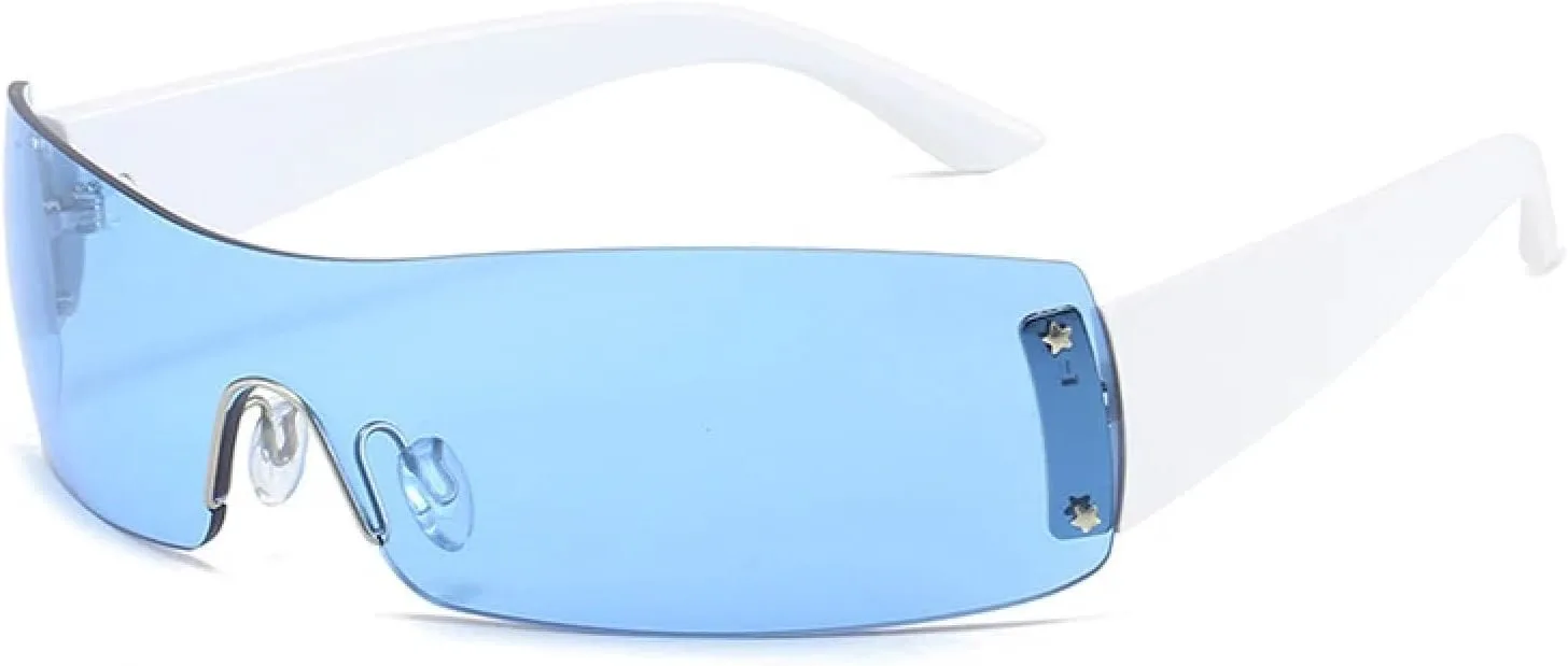 

Безободковые модные солнцезащитные очки для женщин и мужчин в стиле панк, для активного отдыха и велоспорта, защита от УФ-излучения UV400 generic, White Blue