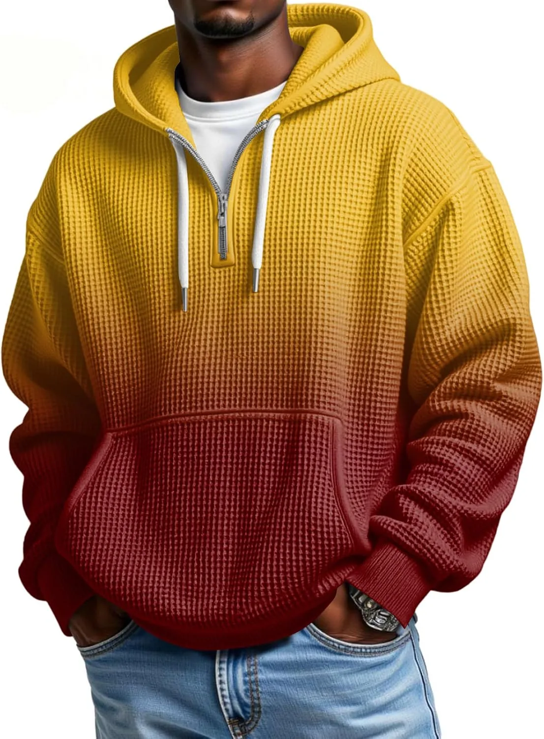 

Толстовка мужская оверсайз с капюшоном и молнией, вафельная ткань