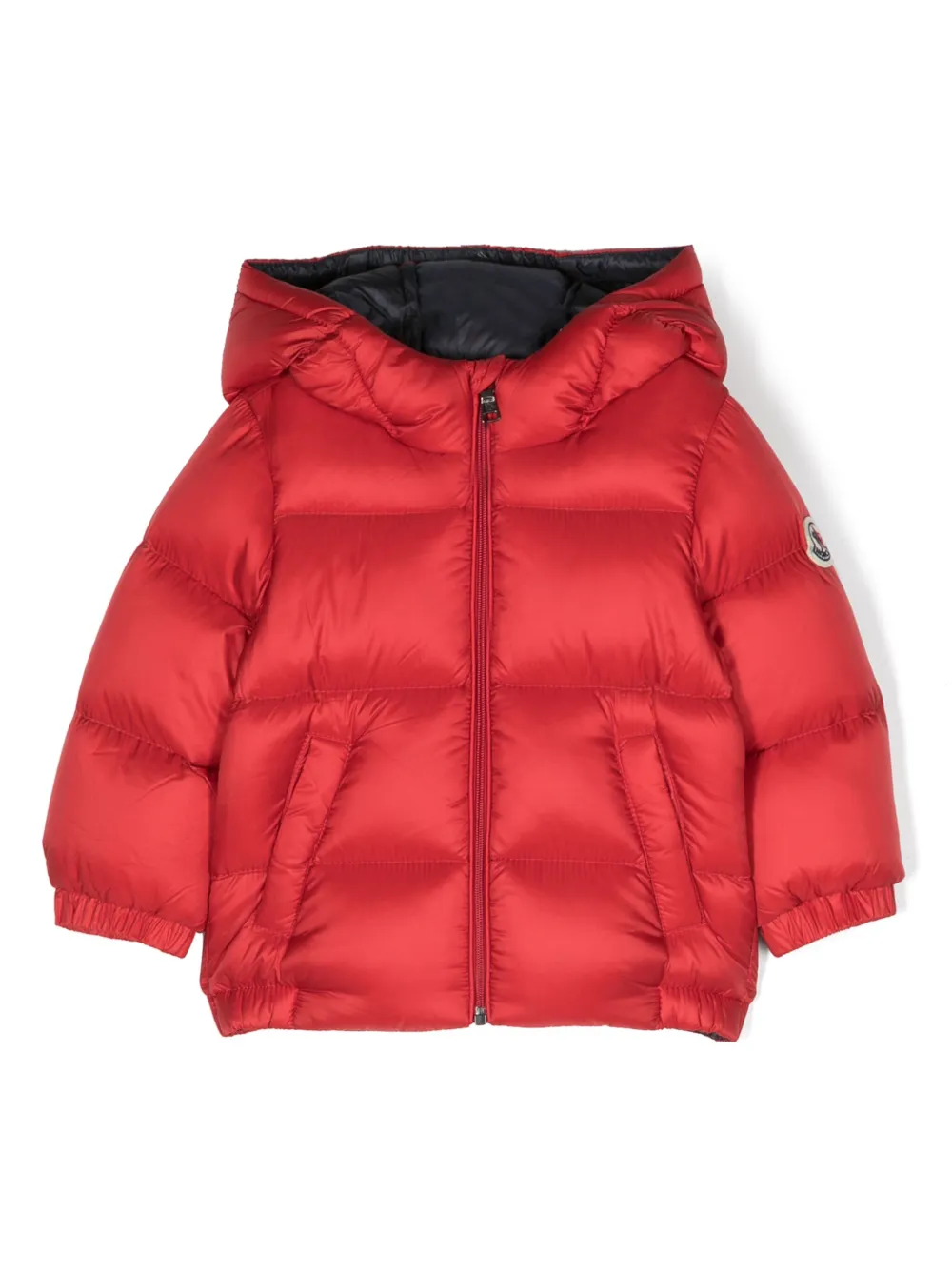 

Пуховик с нашивкой-логотипом Moncler Enfant, красный