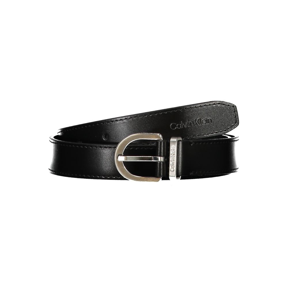 

Элегантный черный кожаный ремень с металлической пряжкой Calvin Klein