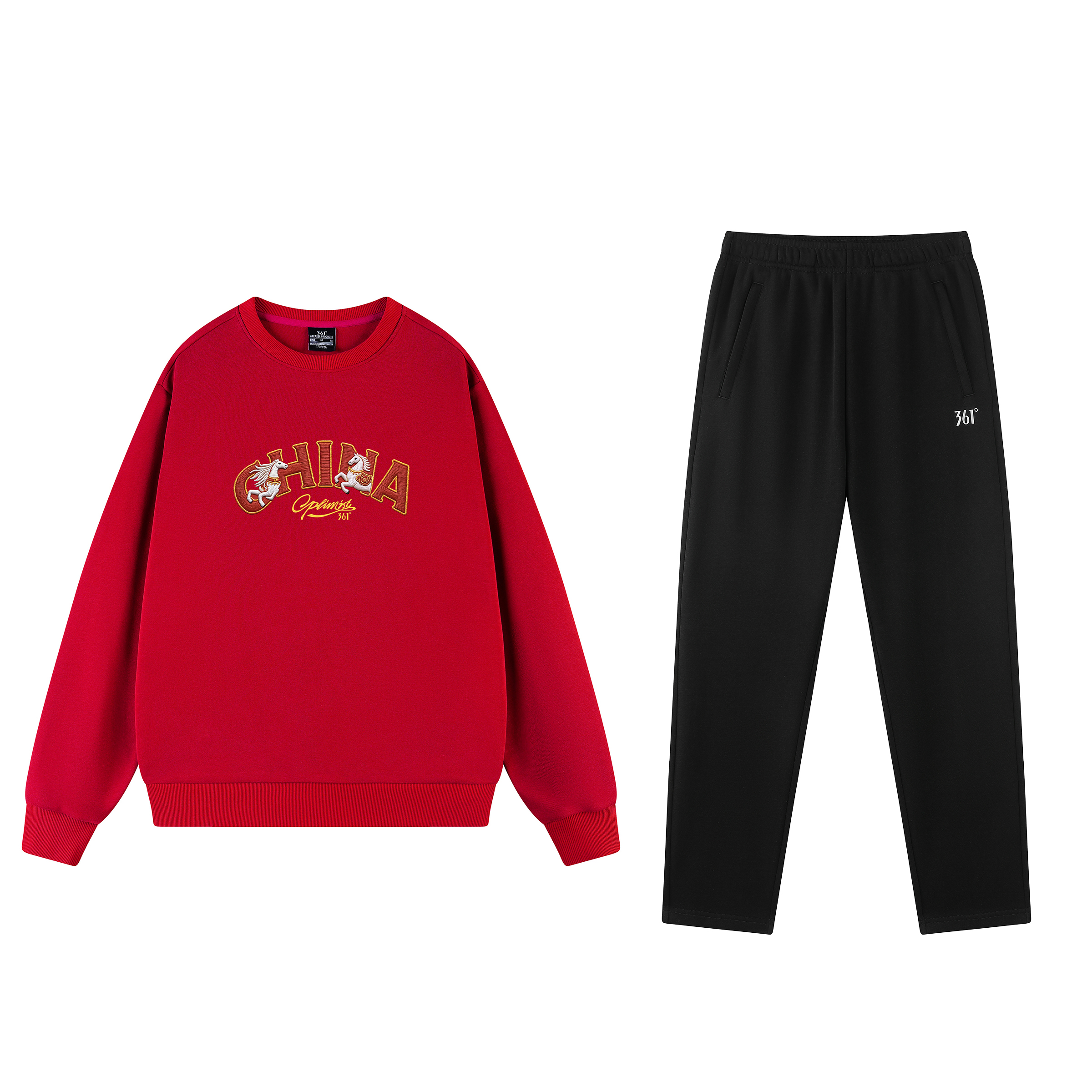 

Свитшот-сет Unisex Crew Neck Moderate 361°, set (красный ochre top+super черный pants)