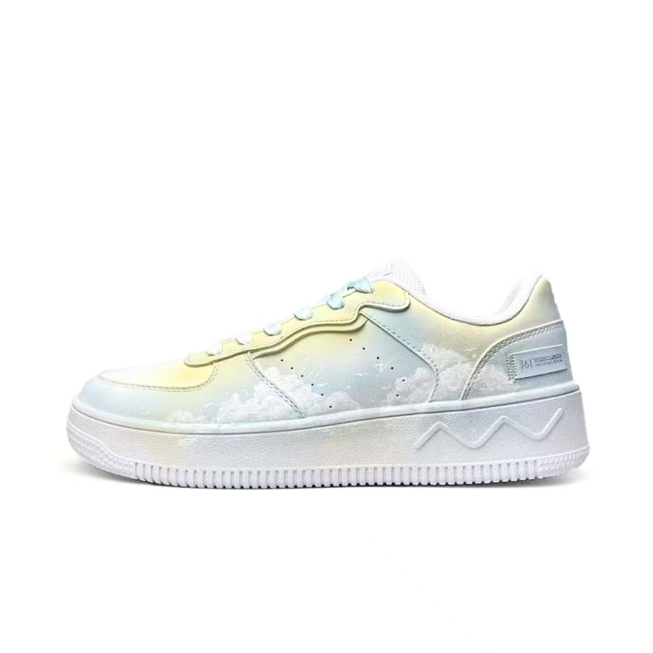 Кроссовки для скейтбординга Air Force 1 Synthetic Leather, Mesh Slip Resistant Abrasion Resistant Low top Unisex 361°, белый синий желтый (marble special shopping bag) — фото 3