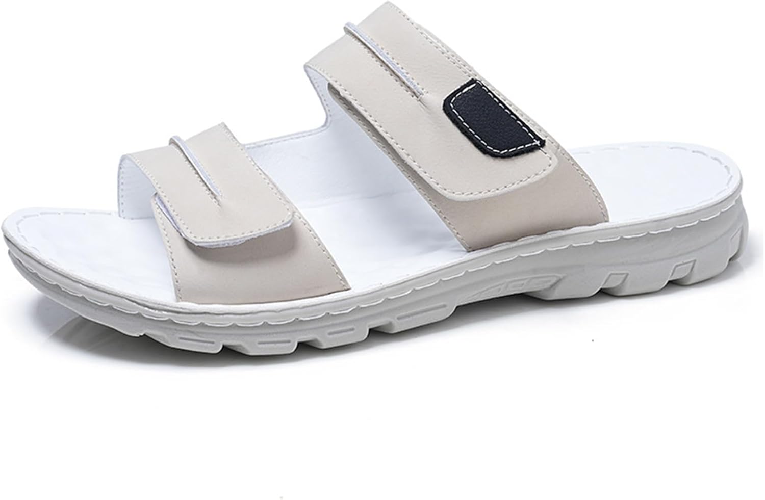 

Мужские кожаные шлепанцы с открытым носком для улицы, удобные повседневные шлепанцы, летние сандалии-слипоны для мужчин Abborora, бежевый