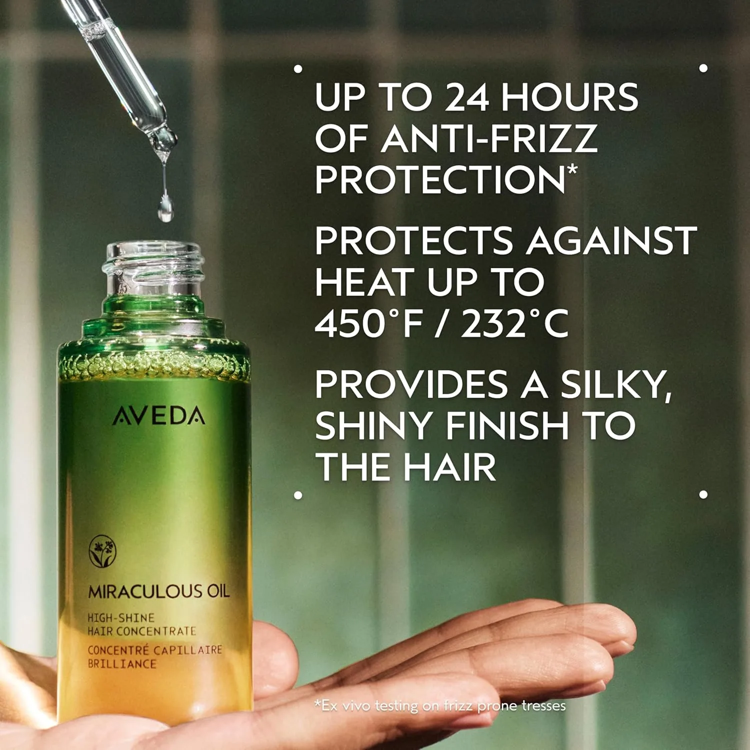 Концентрат для волос Aveda Miraculous Oil High-Shine | Придает блеск | Защита от пушистости до 24 часов* | Термозащита | Для всех типов волос | Ноты лаванды, иланг-иланга и петитгрейна, 43 мл — фото 3