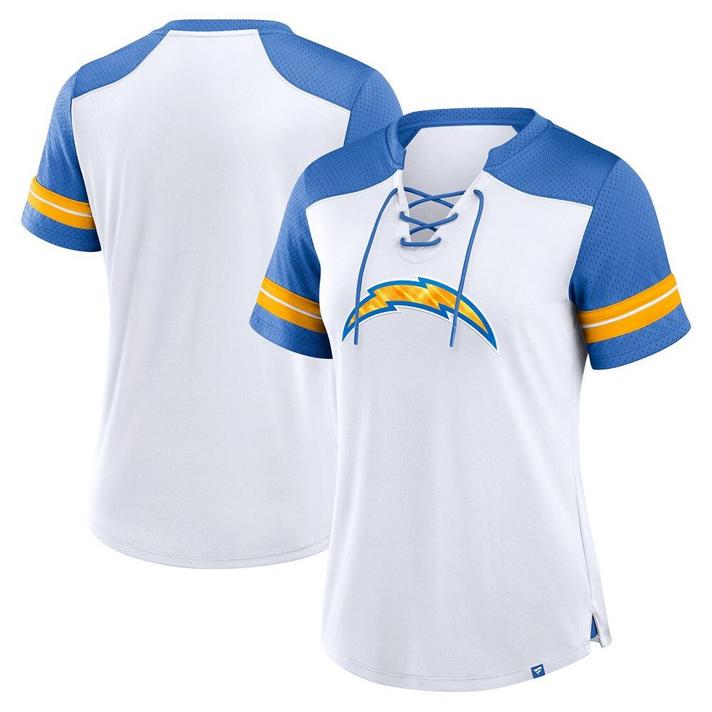 

Женская футболка Fanatics белого/пудрово-синего цвета Los Angeles Chargers с фольгированной основной шнуровкой Fanatics Brands - White Label, цвет Chg White