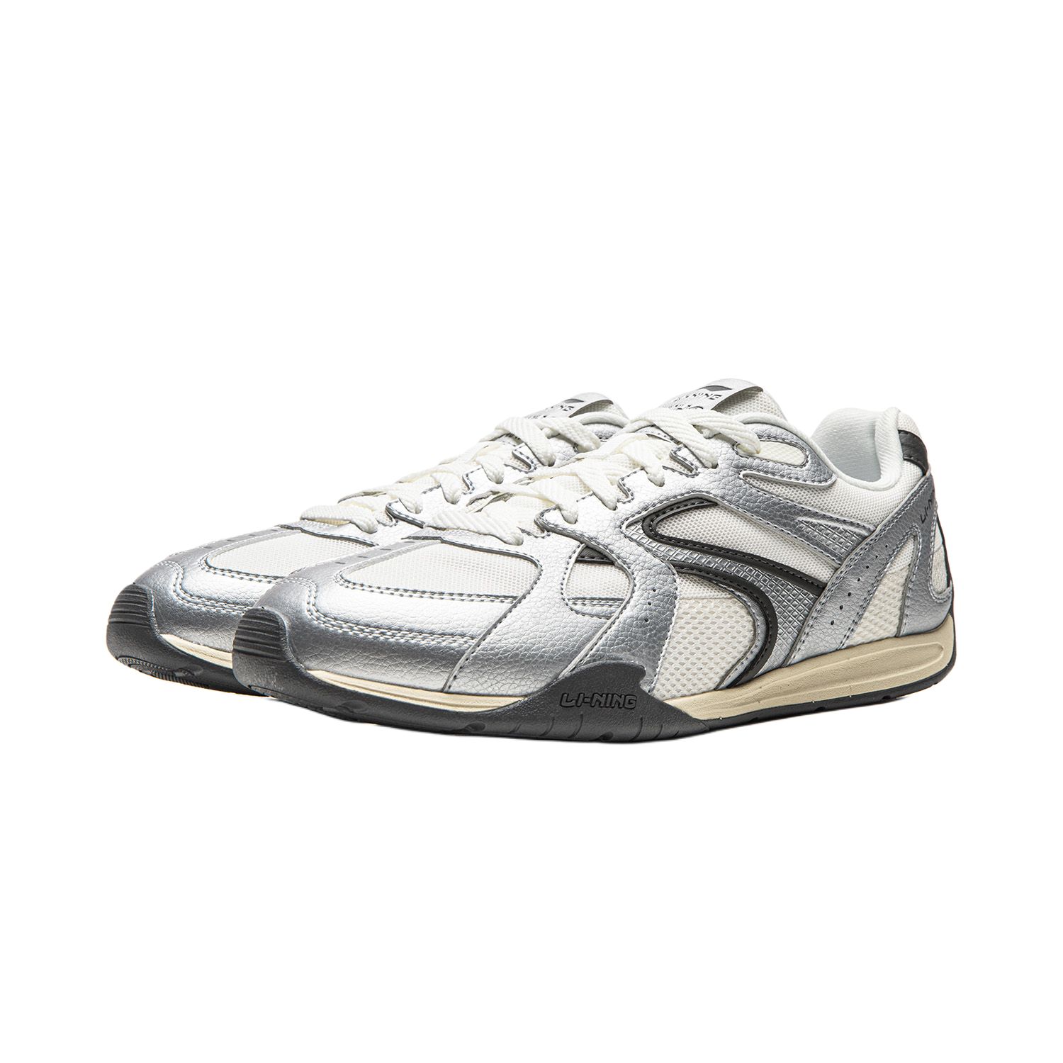 Повседневные мужские кроссовки Film Retro Low top с противоскользящей подошвой, устойчивостью к истиранию и легким весом LINING, серебряный/Mist белый — фото 3