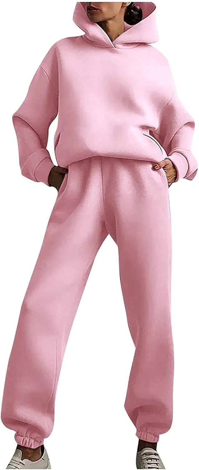 Женский спортивный костюм, длинный рукав, капюшон, брюки, Pink