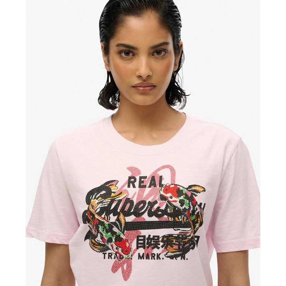 Футболка с коротким рукавом Superdry Vl Tokyo Relaxed, розовый — фото 3