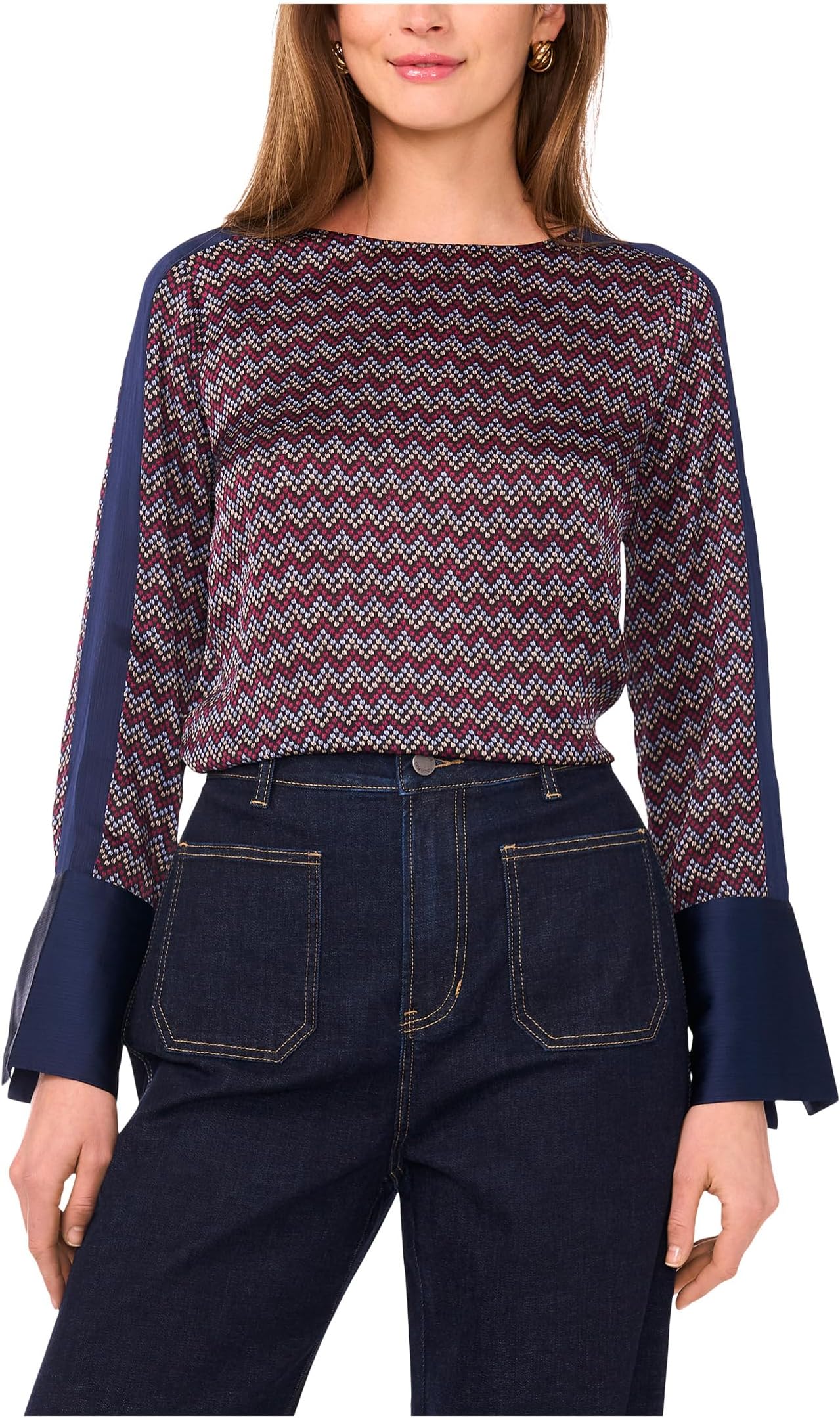 

Блуза Vince Camuto Crew Neck Extended Shoulder Long Sleeve Blouse with Wide Cuff, Classic Navy