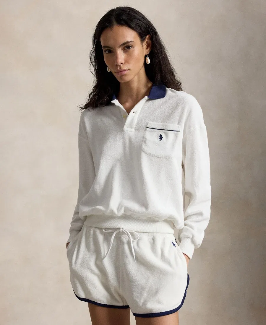 Женская рубашка-поло с длинными рукавами и воротником Polo Ralph Lauren, белый — фото 4