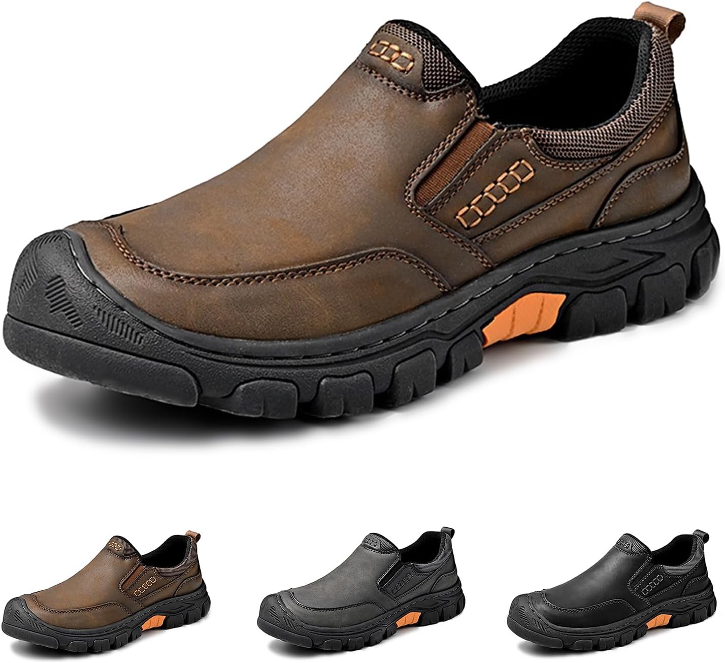 

Мужские слипоны для ходьбы, водоотталкивающие кожаные легкие комфортные туфли без шнурков для работы, делового и повседневного стиля, для вождения Generic, хаки