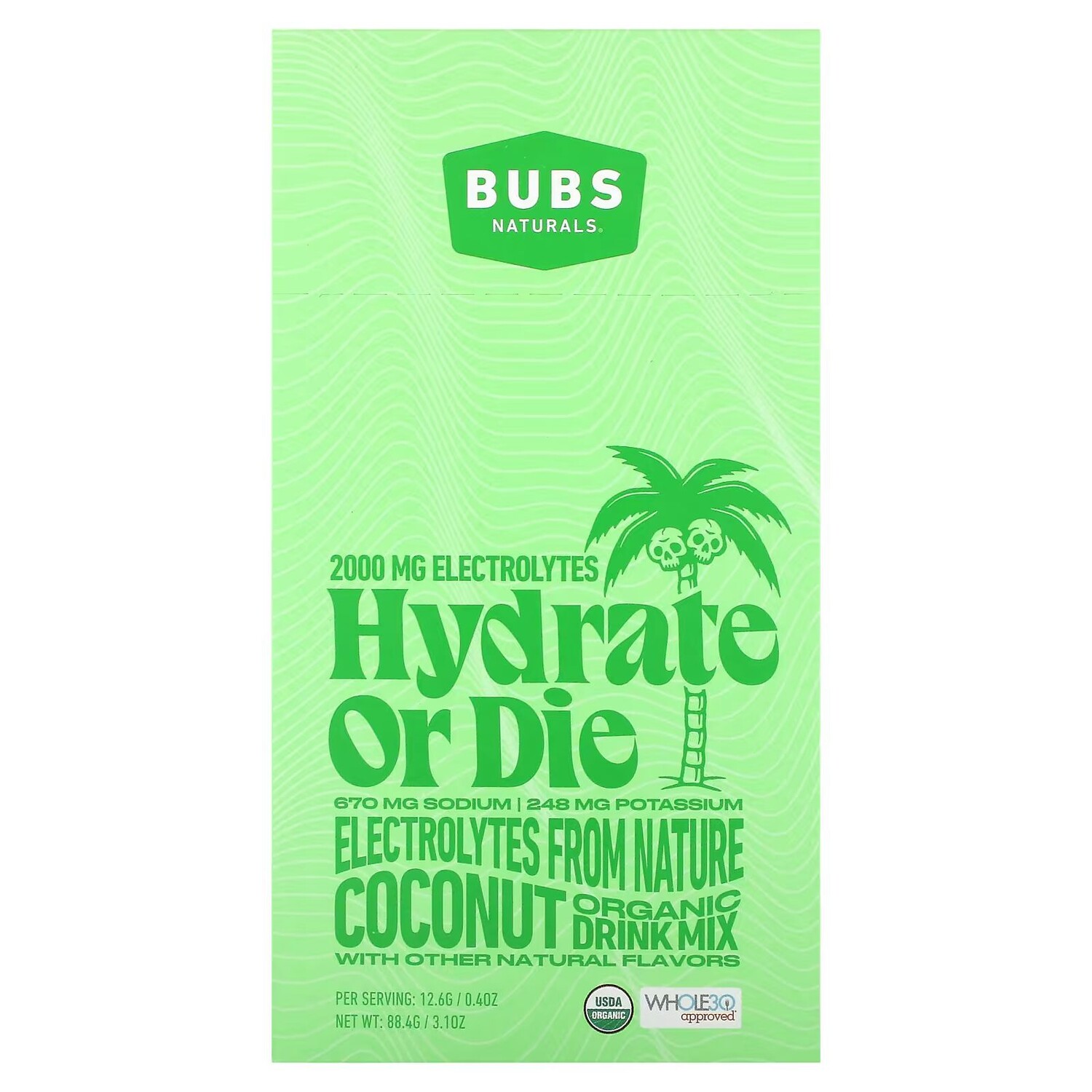 

Hydrate or Die, Смесь для питья с органическими электролитами, кокос, 7 палочек по 0,4 унции (12,6 г) каждая Bubs Naturals