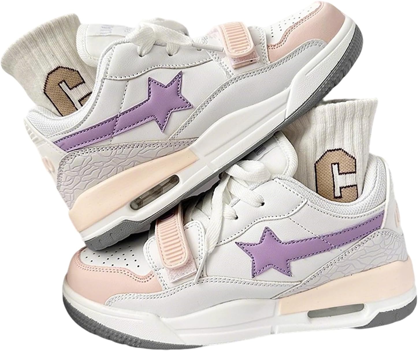 

Женские и мужские высокие кроссовки на платформе Star Chunky с воздушной подушкой, удобной толстой подошвой для повседневной уличной носки Zqw, белый/фиолетовый/розовый