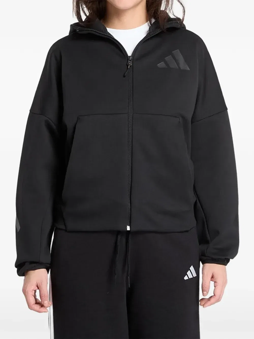 Худи на молнии с логотипом adidas, черный
