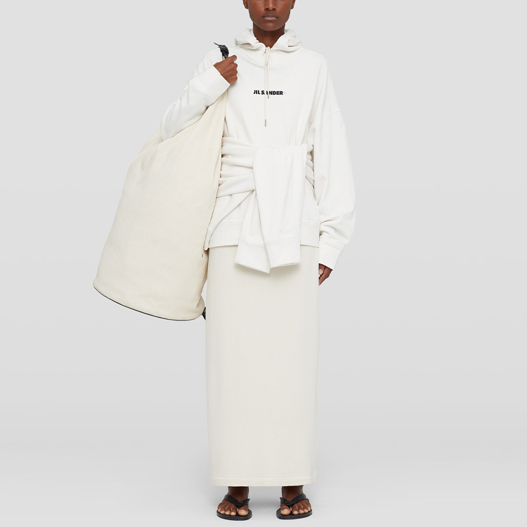 Женский худи с принтом логотипа кремовый JIL SANDER, белый — фото 3