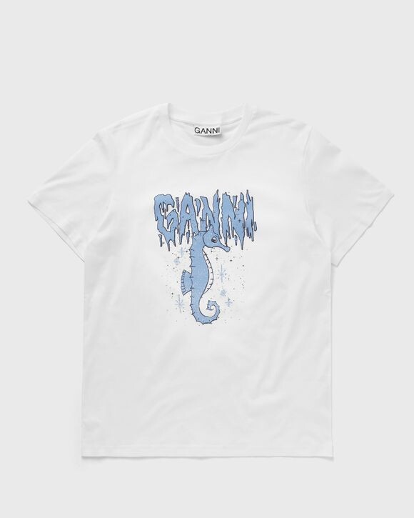 

Топ Ganni Basic Jersey Seahorse Relaxed Tee, ярко-белый