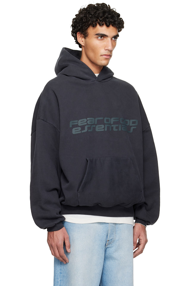 Fear Of God Essentials Черная праздничная толстовка из плотного флиса в стиле 90-х — фото 2